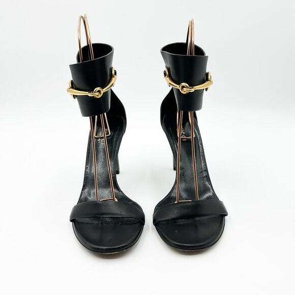 Gucci Heels Horsebit Black Leather Ursula Sandals 38, 8 - Picture 3 of 14